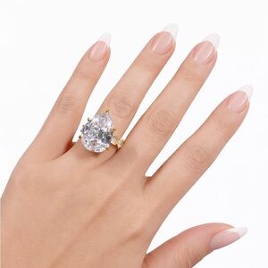 Gold Teardrop Statement Ring with Clear Stone